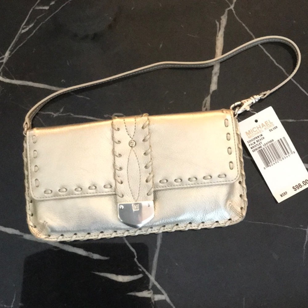 NWT Michael Kors silver wristlet